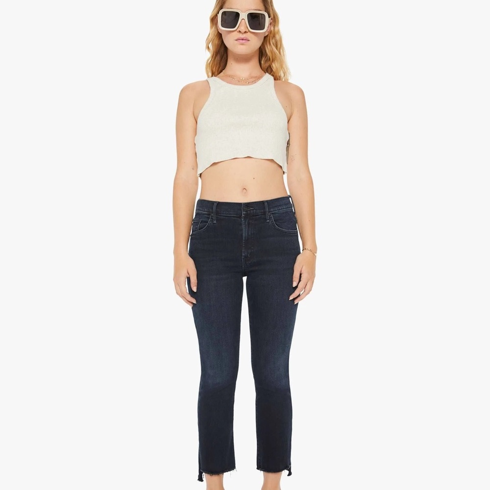 MOTHER DENIM PETITES The Lil Insider Crop Step Fray in midnight in Venice 28